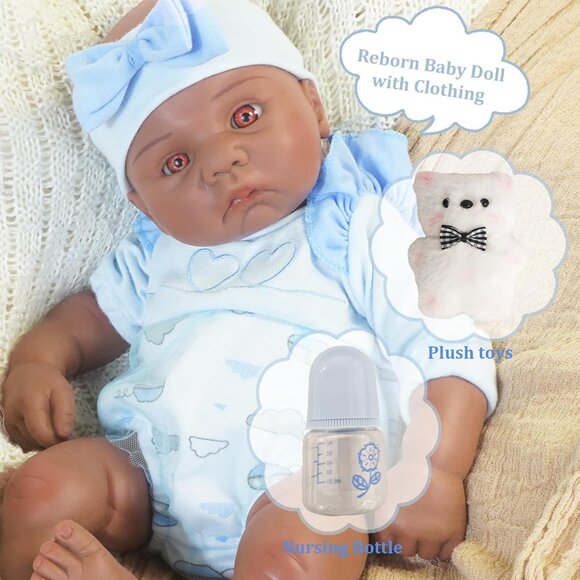 16.14 in Full Silicone dark Brown Reborn Baby Dolls BOY Lifelike Newborn Dolls - Picture 7 of 7